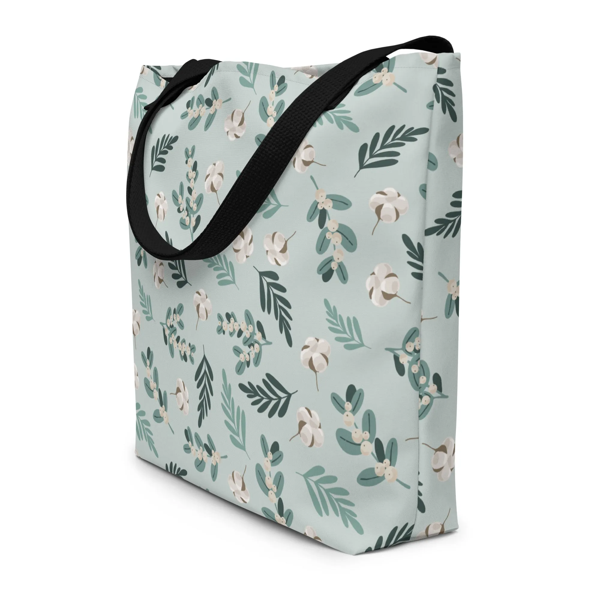 Cozy Christmas Floral Large Tote Bag