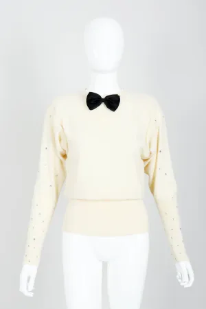 Cream Knit Bow Tie Sweater