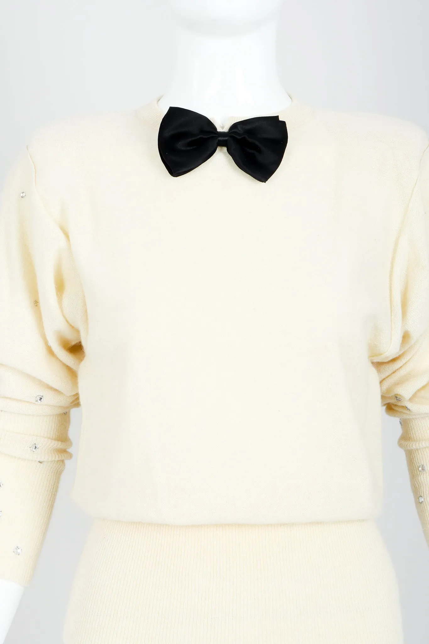 Cream Knit Bow Tie Sweater