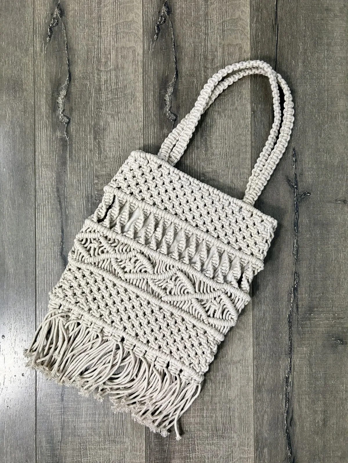 Cream Macrame Tassel Bag