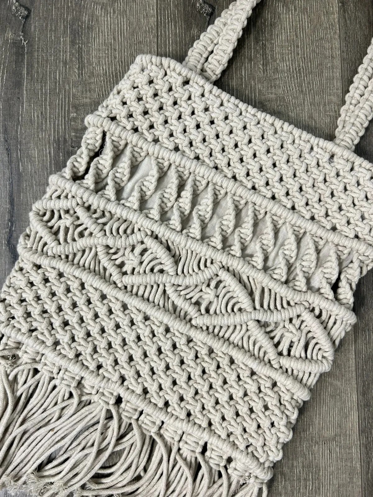 Cream Macrame Tassel Bag
