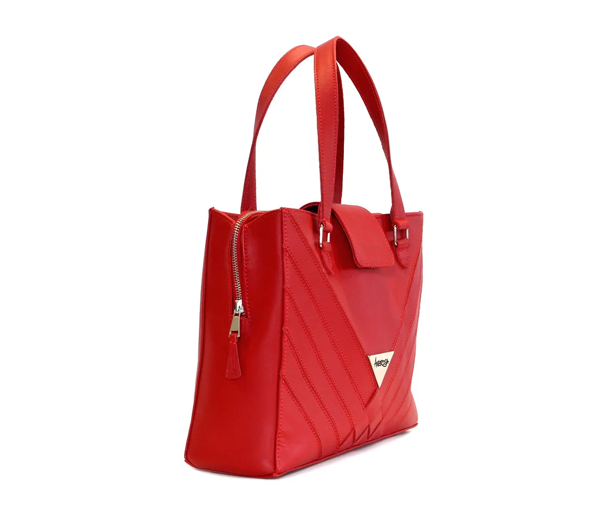 Criss-Cross Genuine Leather Lipstick Red Satchel