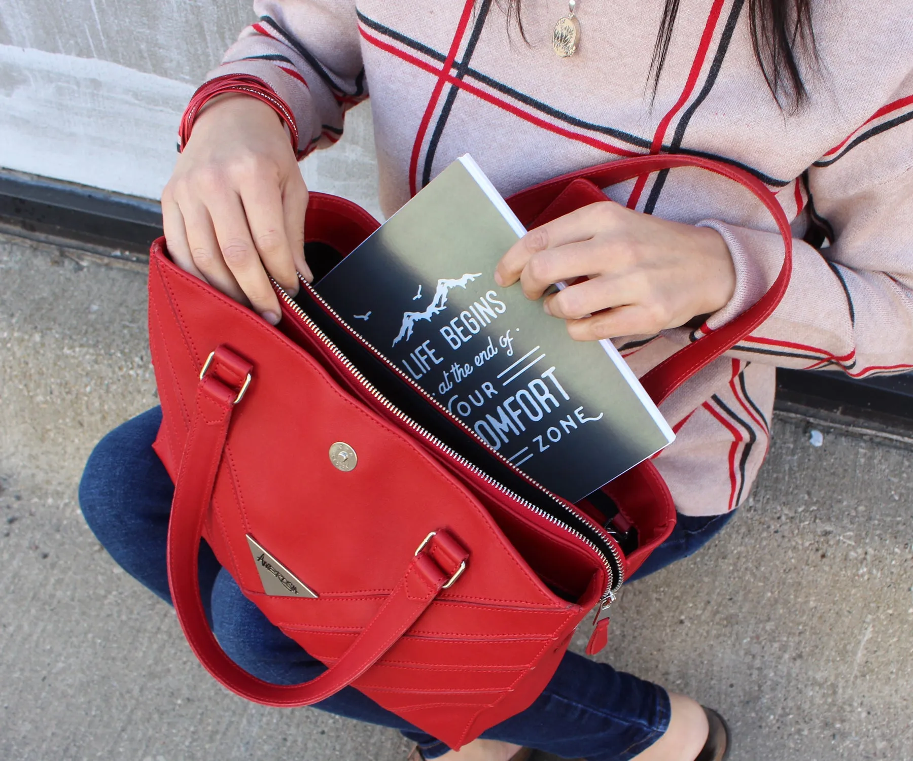 Criss-Cross Genuine Leather Lipstick Red Satchel