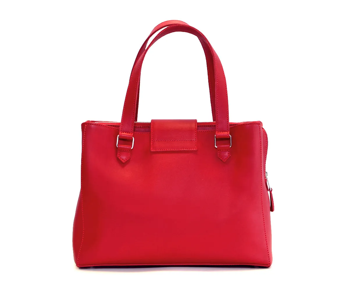 Criss-Cross Genuine Leather Lipstick Red Satchel