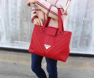 Criss-Cross Genuine Leather Lipstick Red Satchel