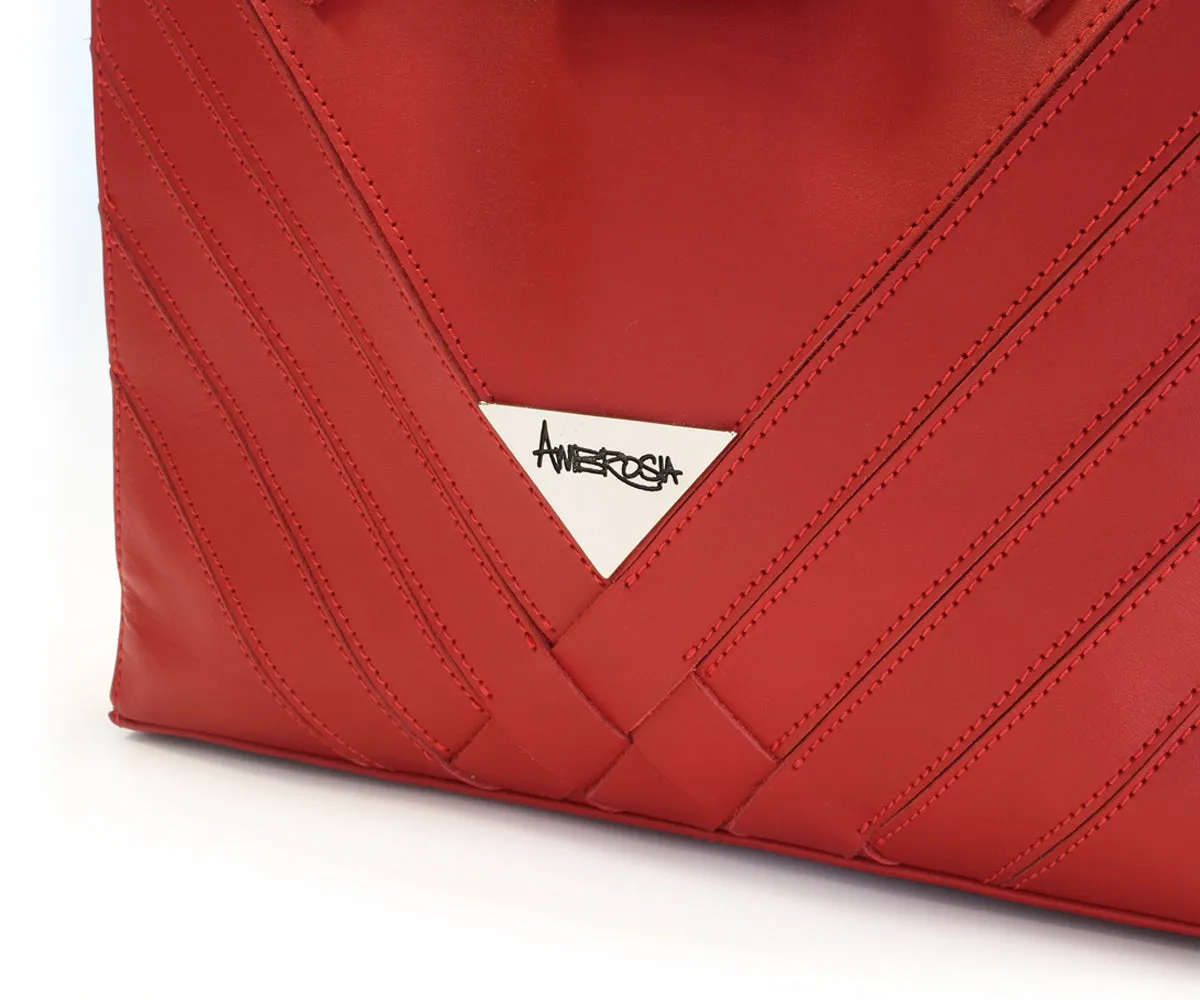 Criss-Cross Genuine Leather Lipstick Red Satchel
