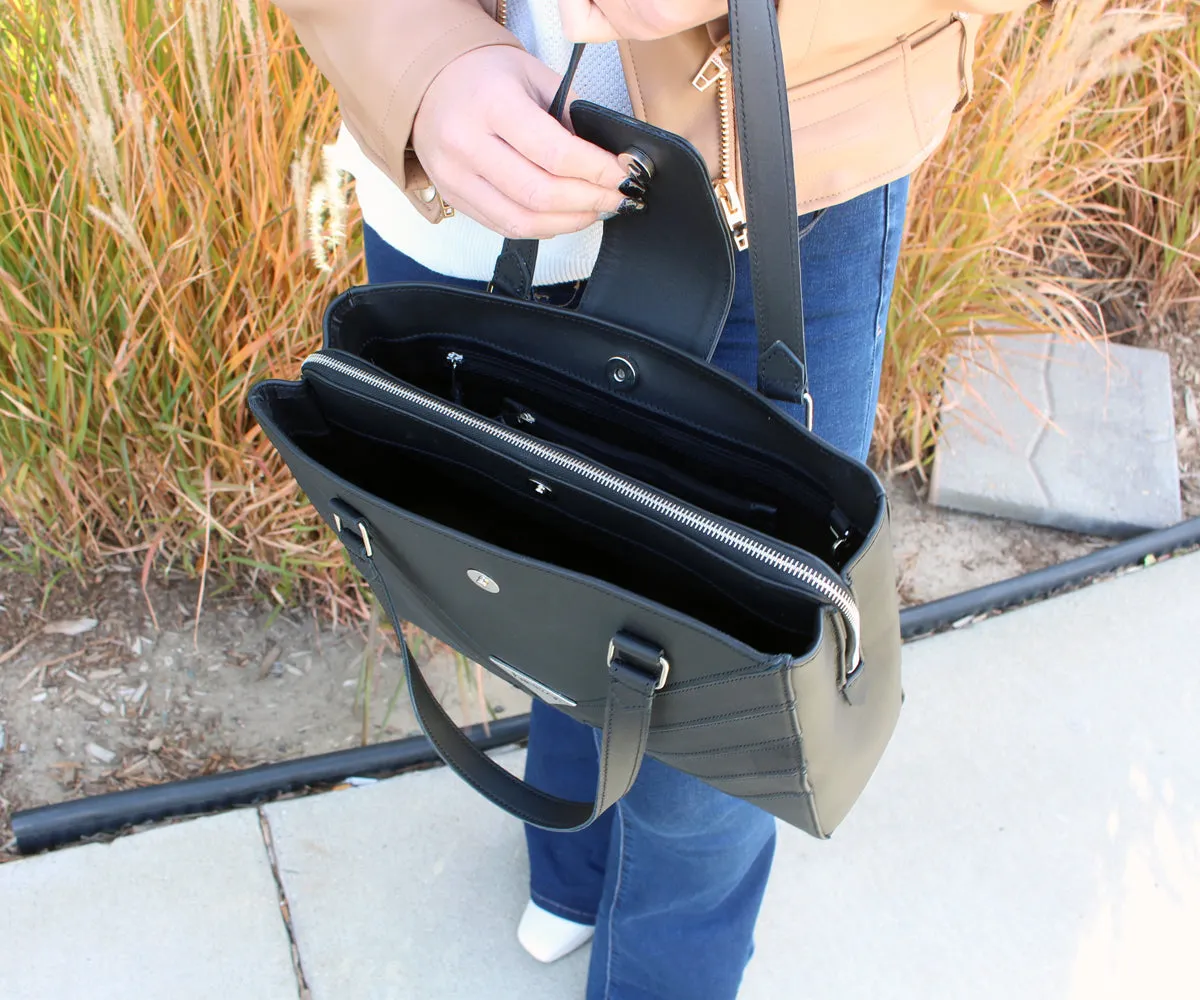 Criss-Cross Genuine Leather Matte Black Satchel