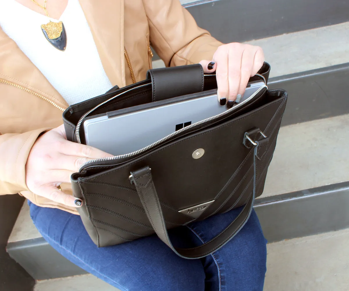Criss-Cross Genuine Leather Matte Black Satchel