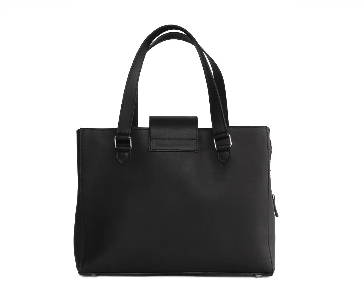 Criss-Cross Genuine Leather Matte Black Satchel