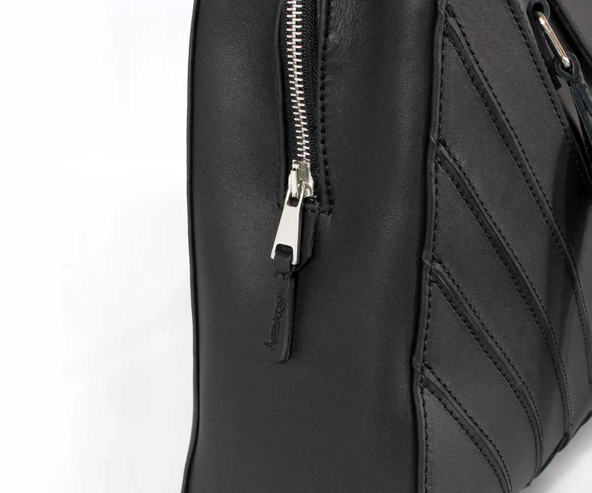 Criss-Cross Genuine Leather Matte Black Satchel