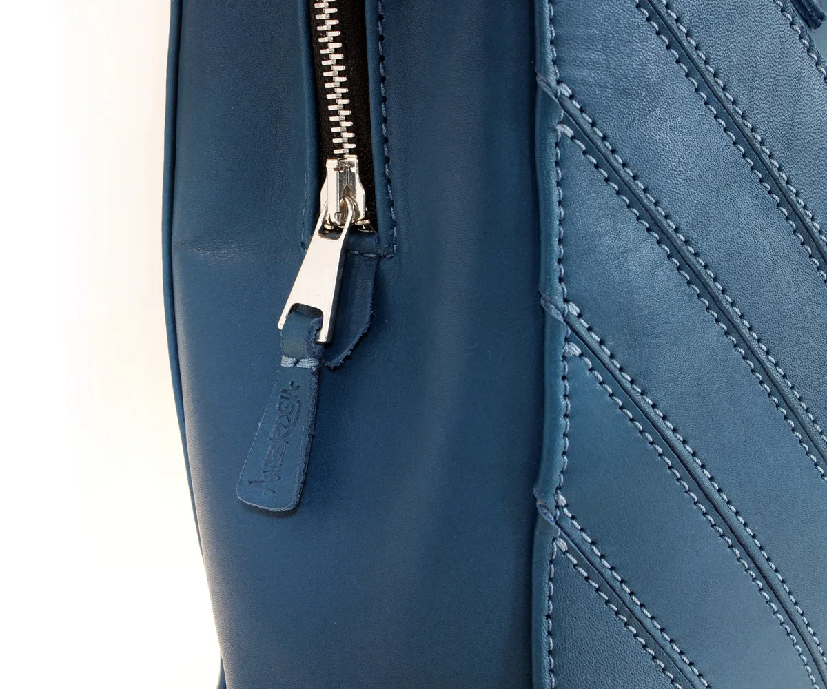 Criss-Cross Genuine Leather Prussian Blue Satchel