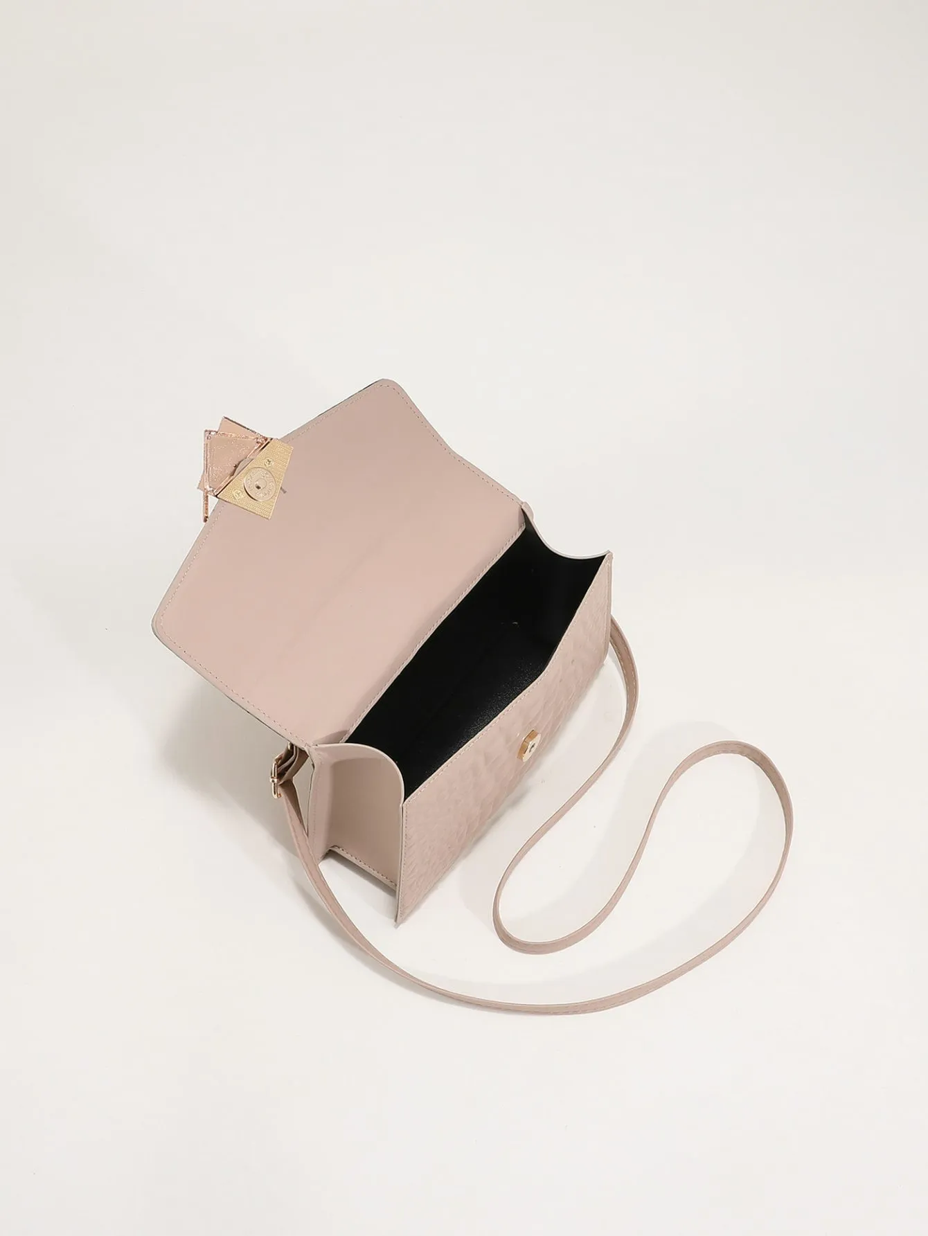 Crocodile Embossed Ruched Top Handle Flap Square Bag - Khaki