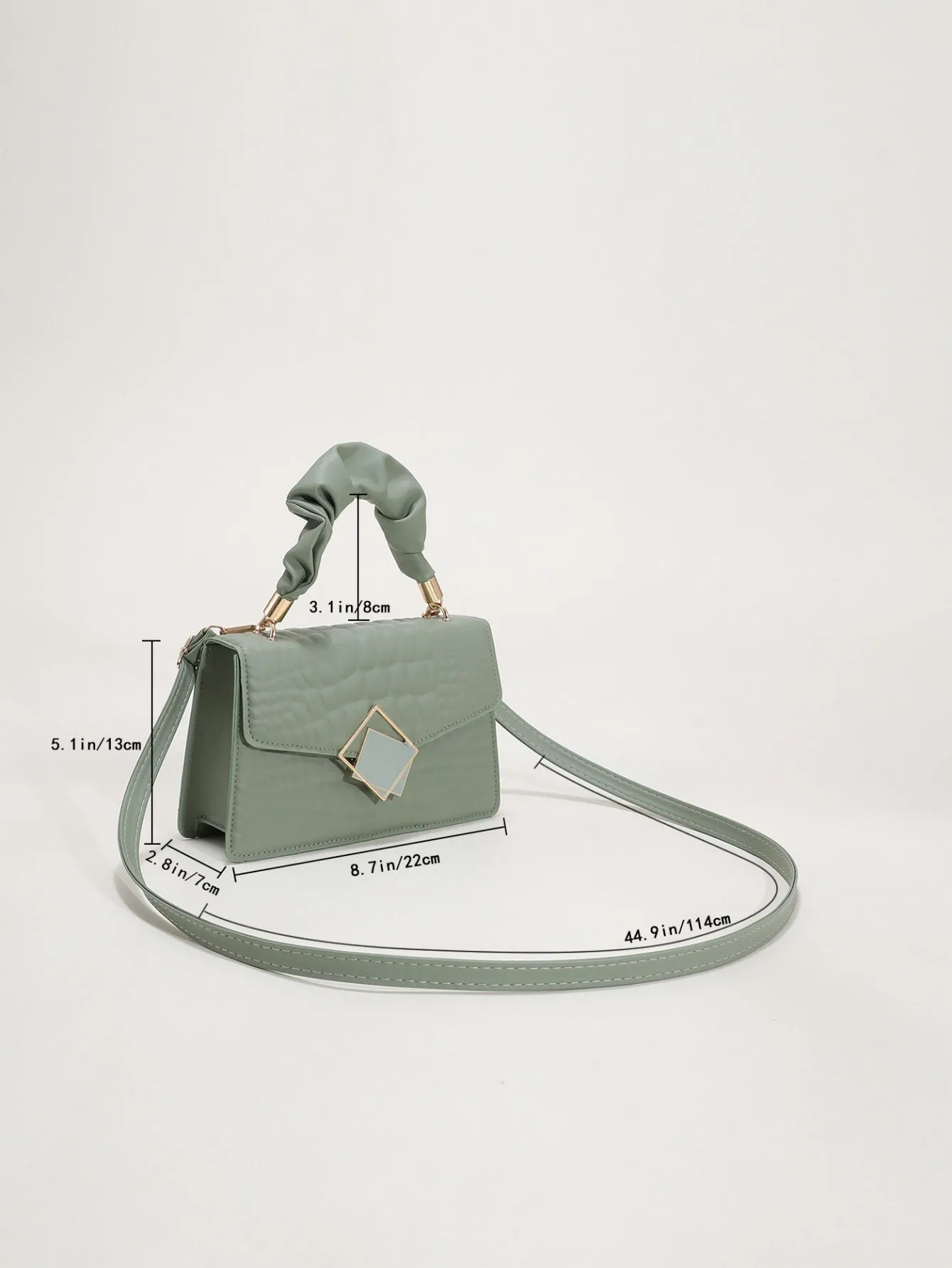 Crocodile Embossed Ruched Top Handle Flap Square Bag - Mint Green