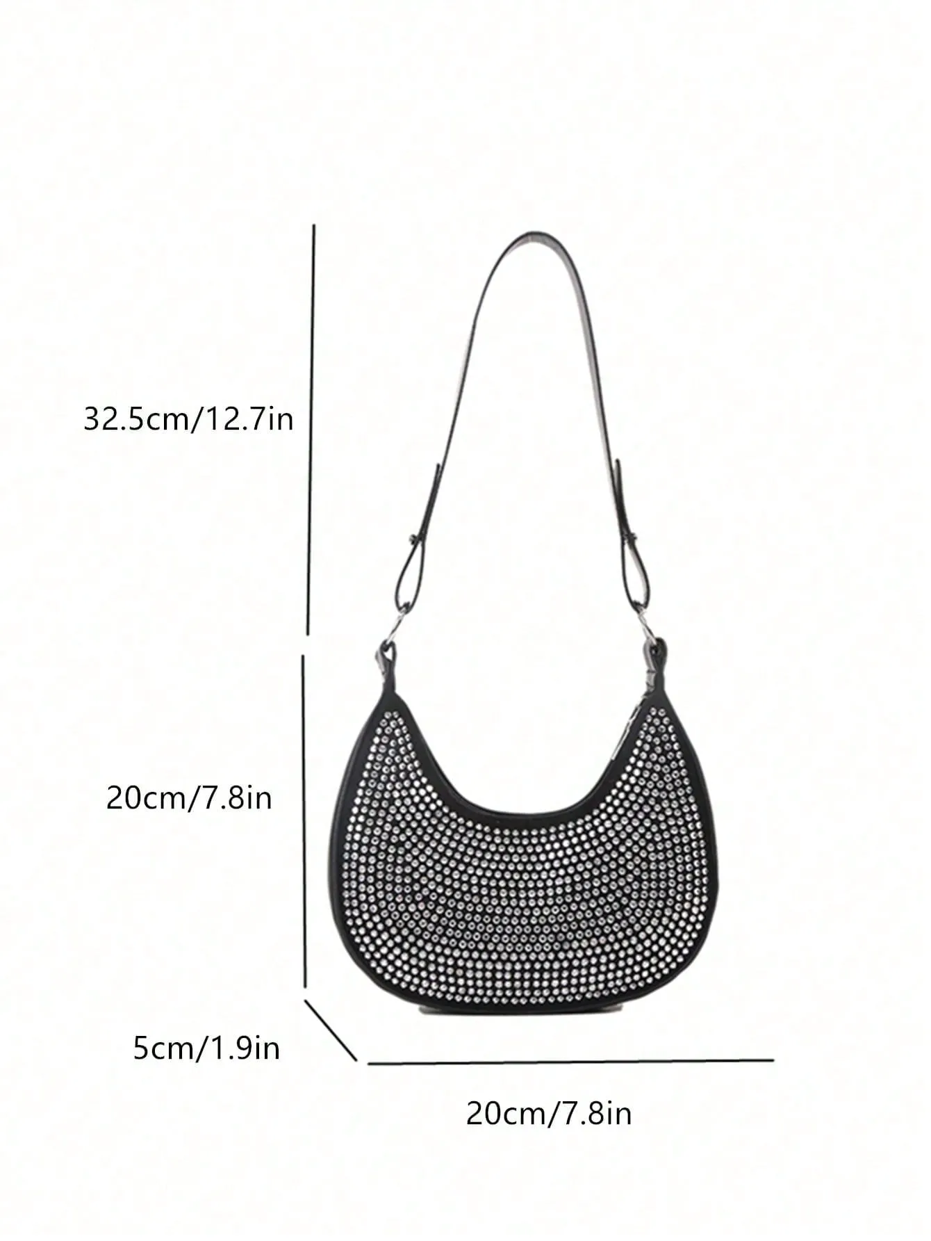 Crystal Studded Design Hobo Bag - Black