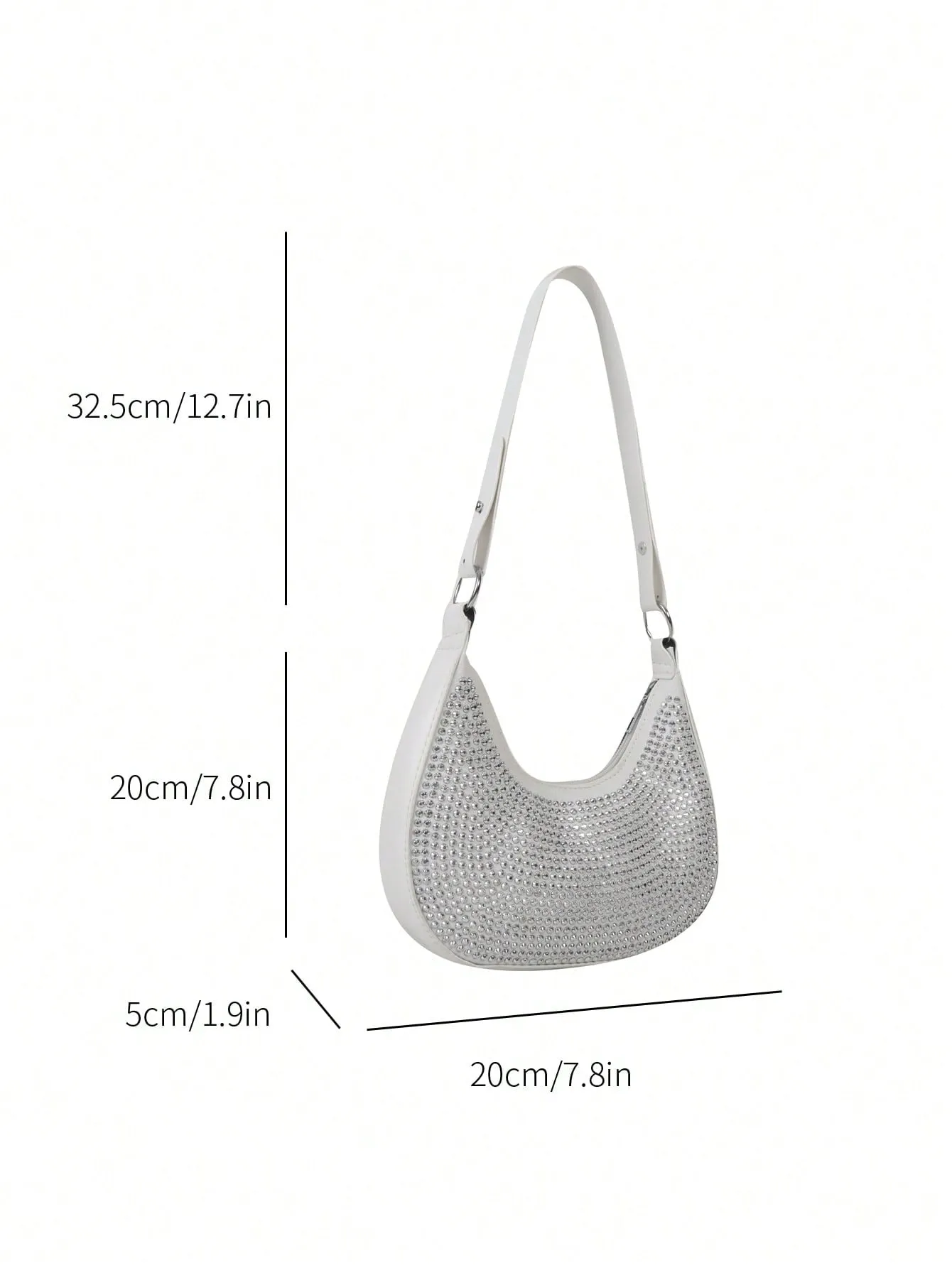 Crystal Studded Design Hobo Bag - White