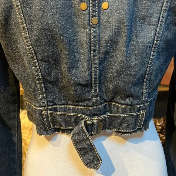 Dark Wash Blue Denim Cropped STUDDED Jean Jacket