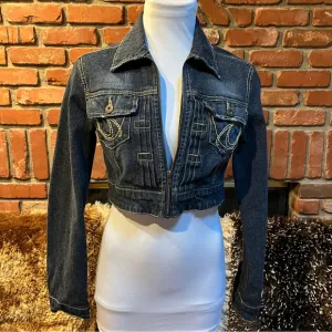 Dark Wash Blue Denim Cropped STUDDED Jean Jacket