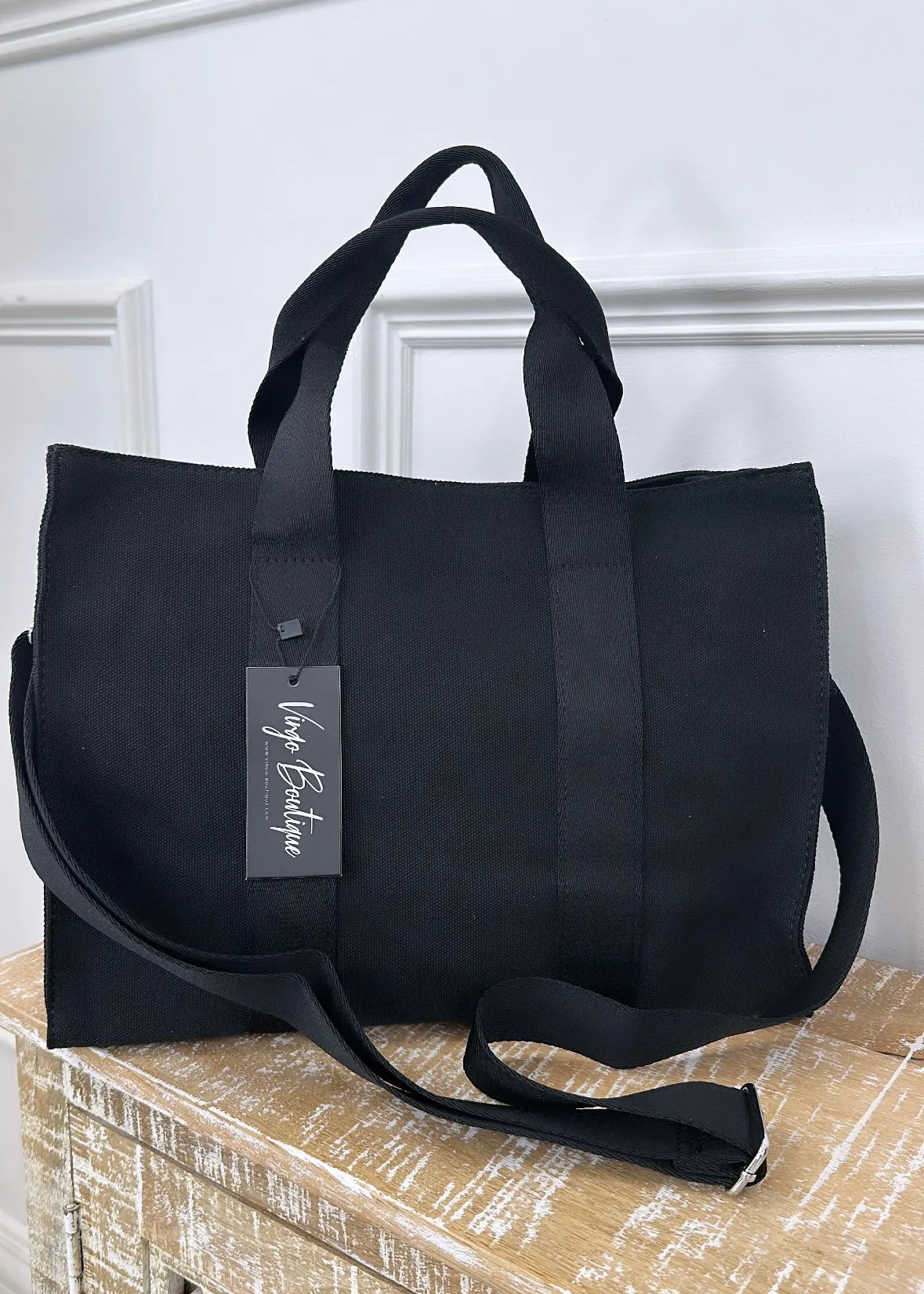 Darla Black Square Tote Bag