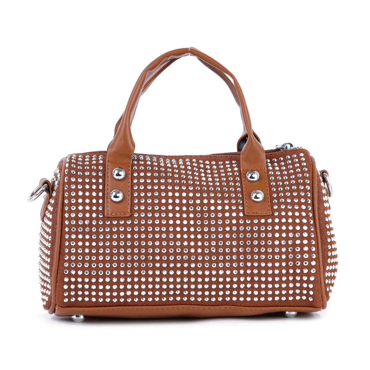 Dazzling Rhinestone Petite Satchel Handbag: Black