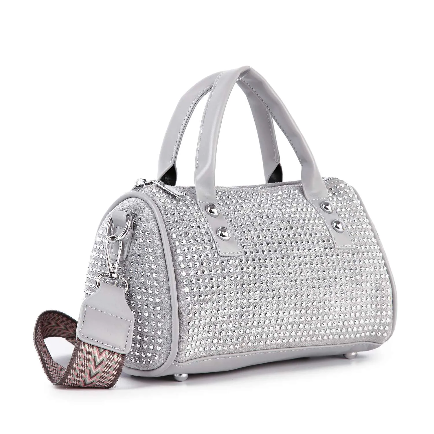 Dazzling Rhinestone Petite Satchel Handbag: Black
