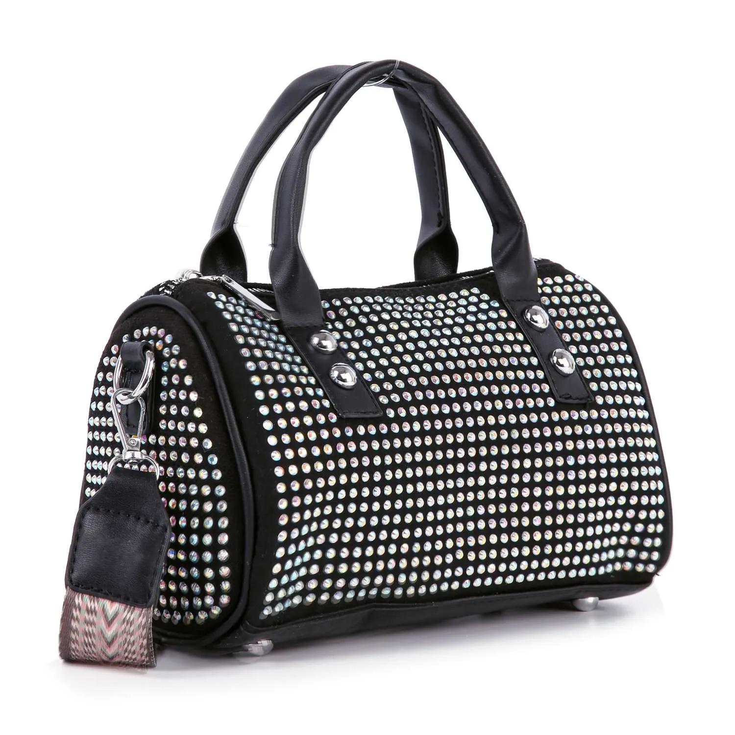 Dazzling Rhinestone Petite Satchel Handbag: Black