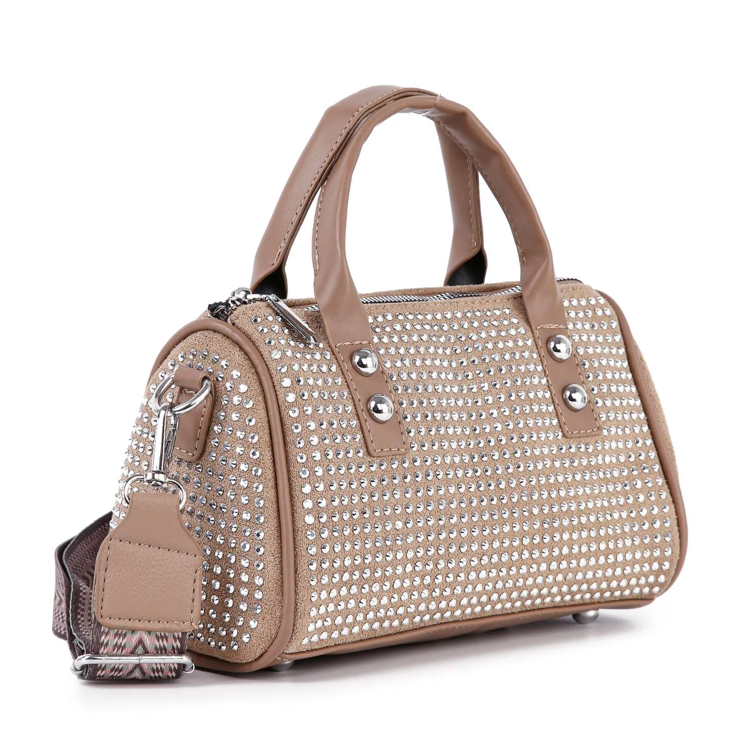 Dazzling Rhinestone Petite Satchel Handbag: Black
