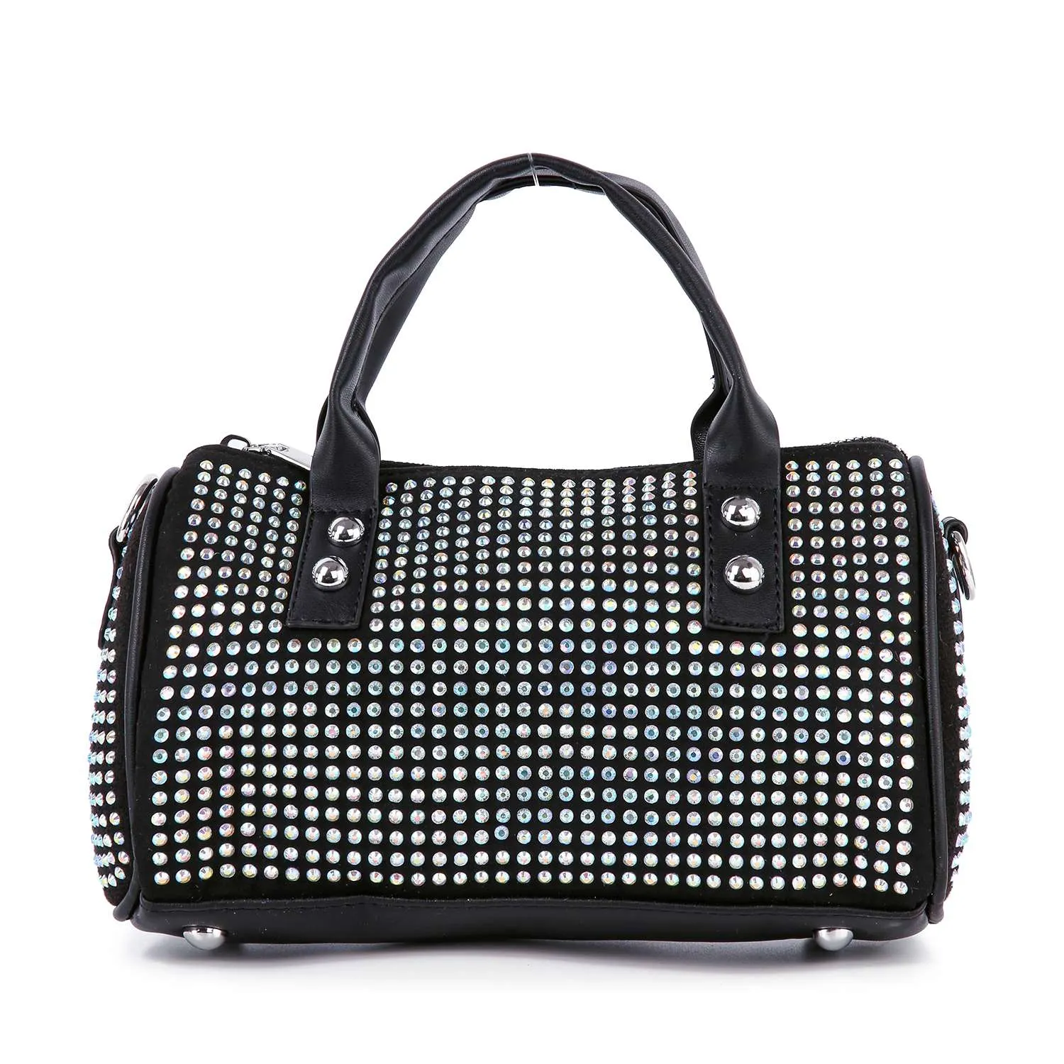 Dazzling Rhinestone Petite Satchel Handbag: Black