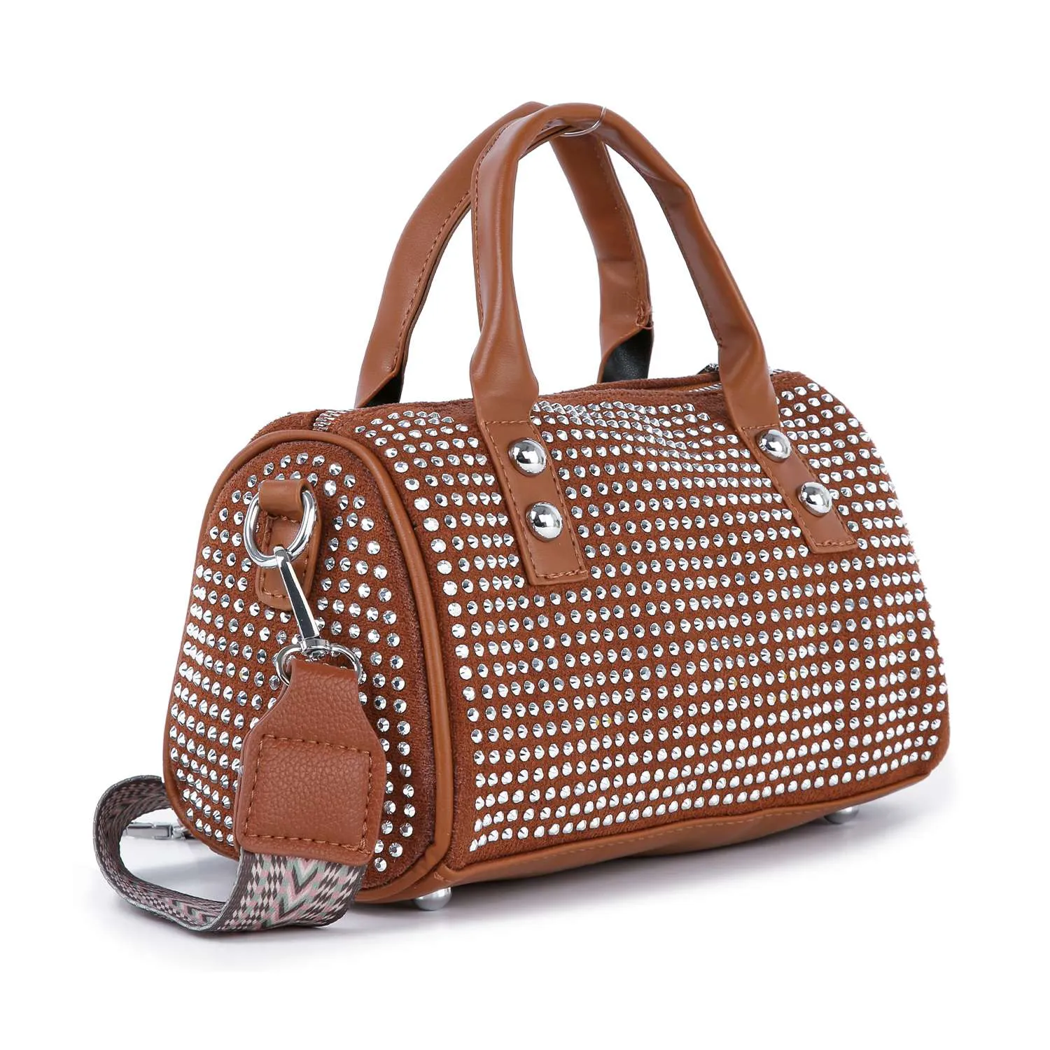 Dazzling Rhinestone Petite Satchel Handbag: Black