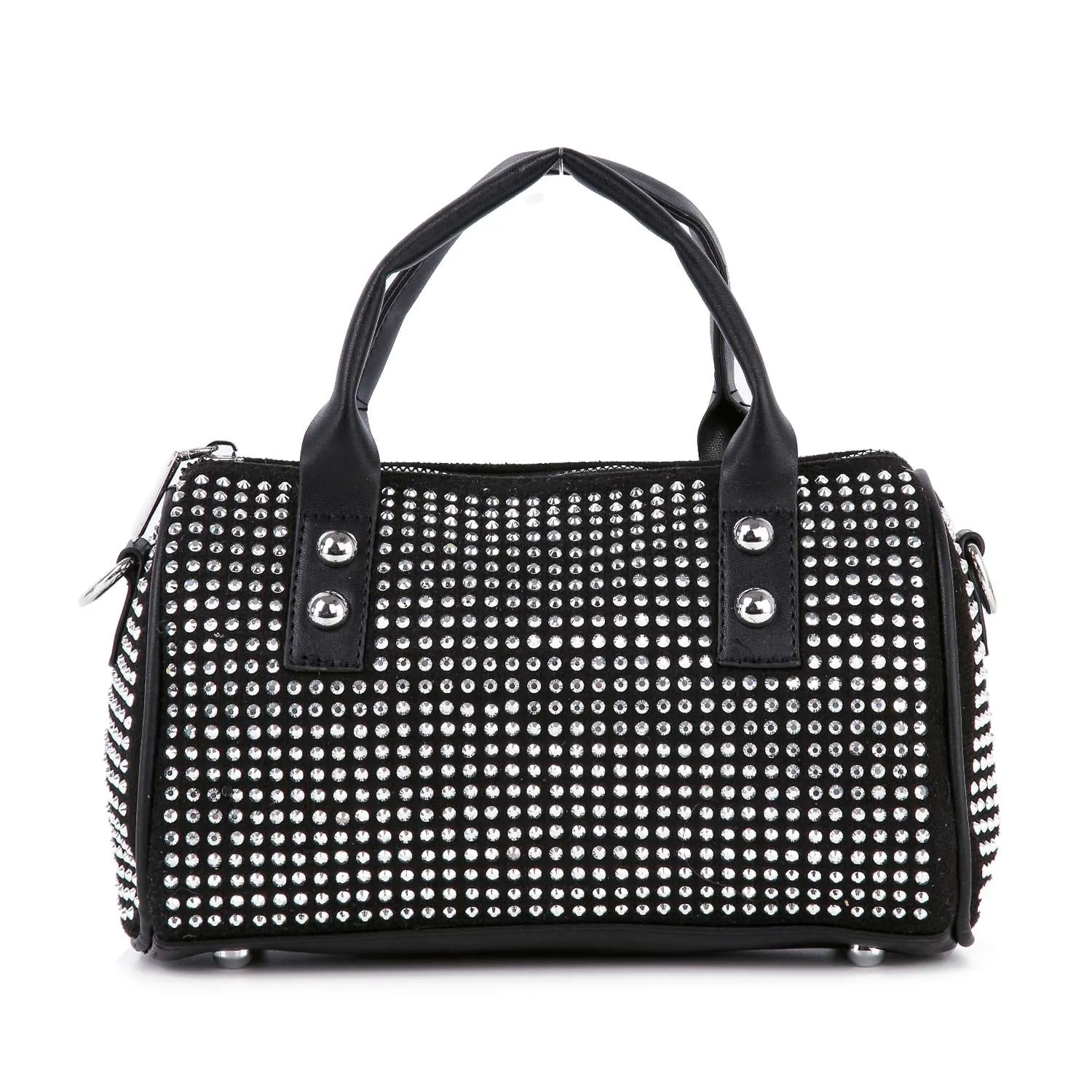 Dazzling Rhinestone Petite Satchel Handbag: Black