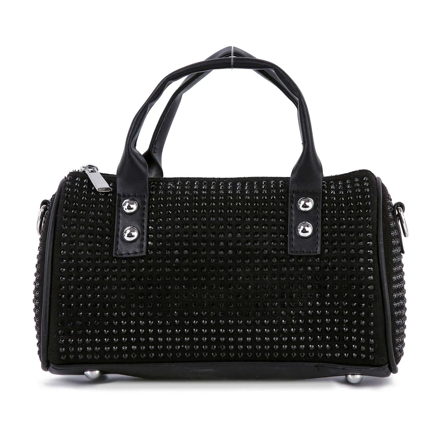 Dazzling Rhinestone Petite Satchel Handbag: Black