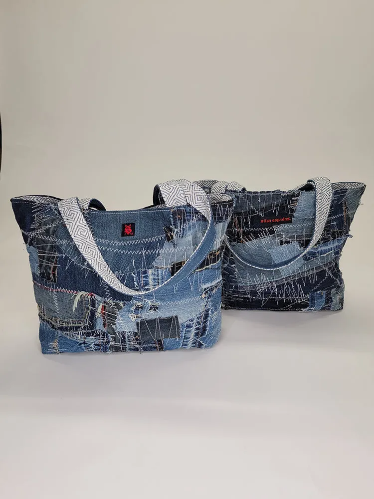Denim Patchwork Tote Bag