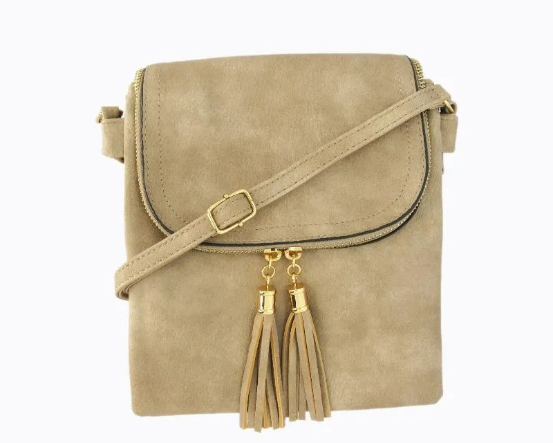 Desi Vegan Suede Sand Crossbody Handbag