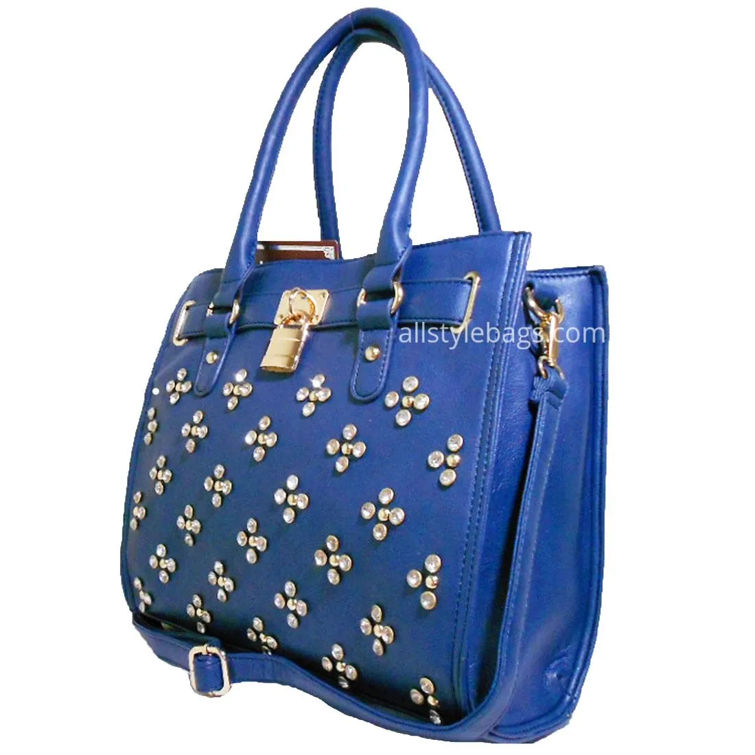Designer Inspired navy blue LOEM lock Rhinestone Stud Shoulder bag handbag Tote