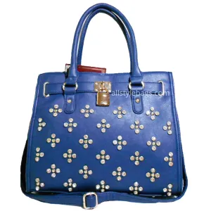 Designer Inspired navy blue LOEM lock Rhinestone Stud Shoulder bag handbag Tote