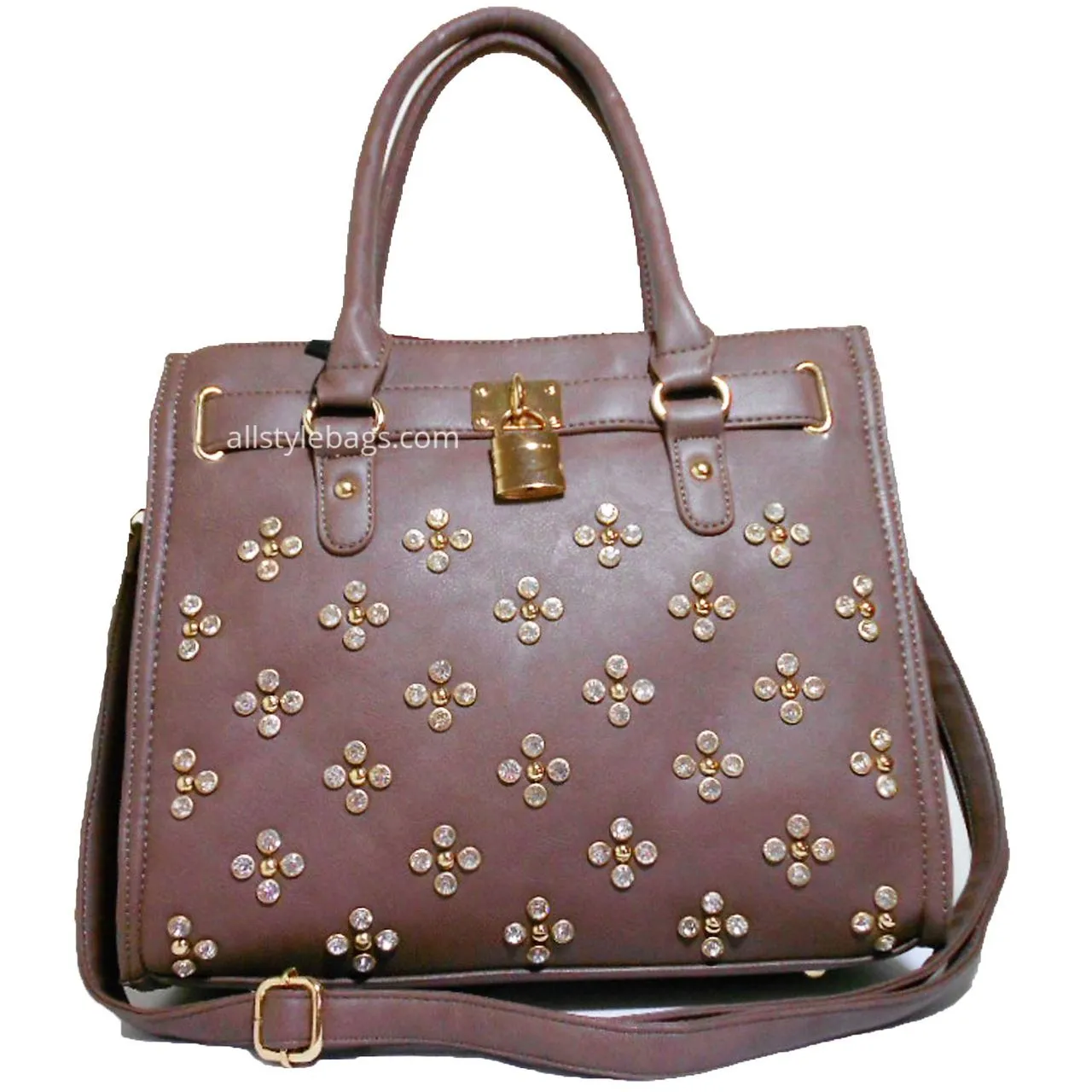 Designer Inspired navy blue LOEM lock Rhinestone Stud Shoulder bag handbag Tote