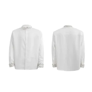Diamond-Studded Satin Long-Sleeve Shirt