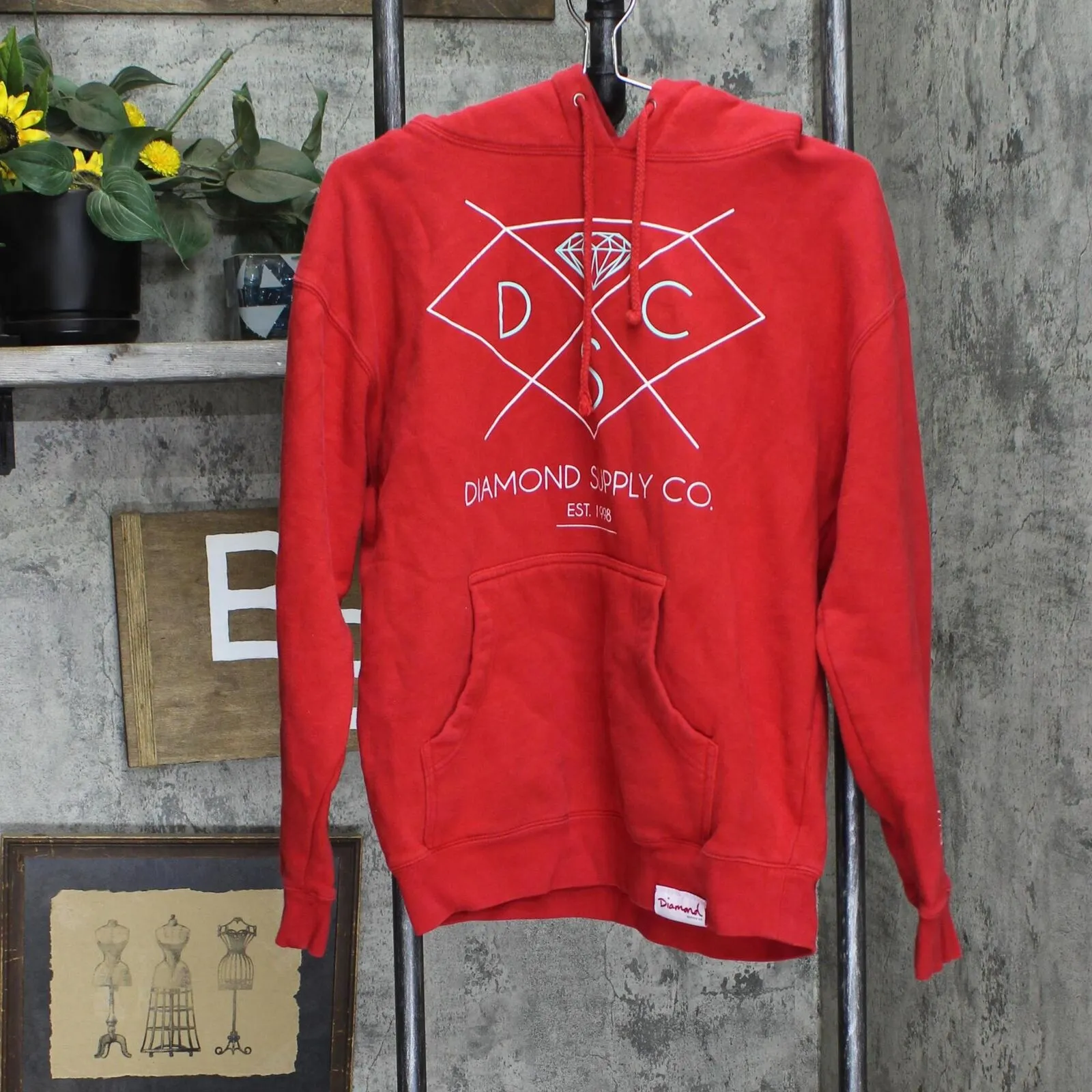 Diamond Supply Co. Mens Graphic Pullover Hooded Hoodie Sweatshirt Red M