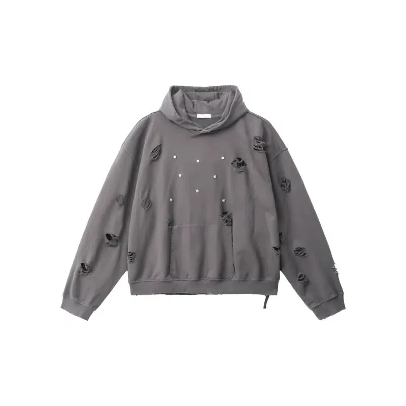 Distressed Hoodie with Studded Details