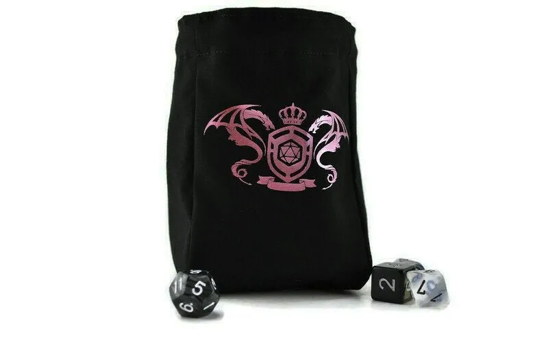Dragon design dice bag, metallic pink