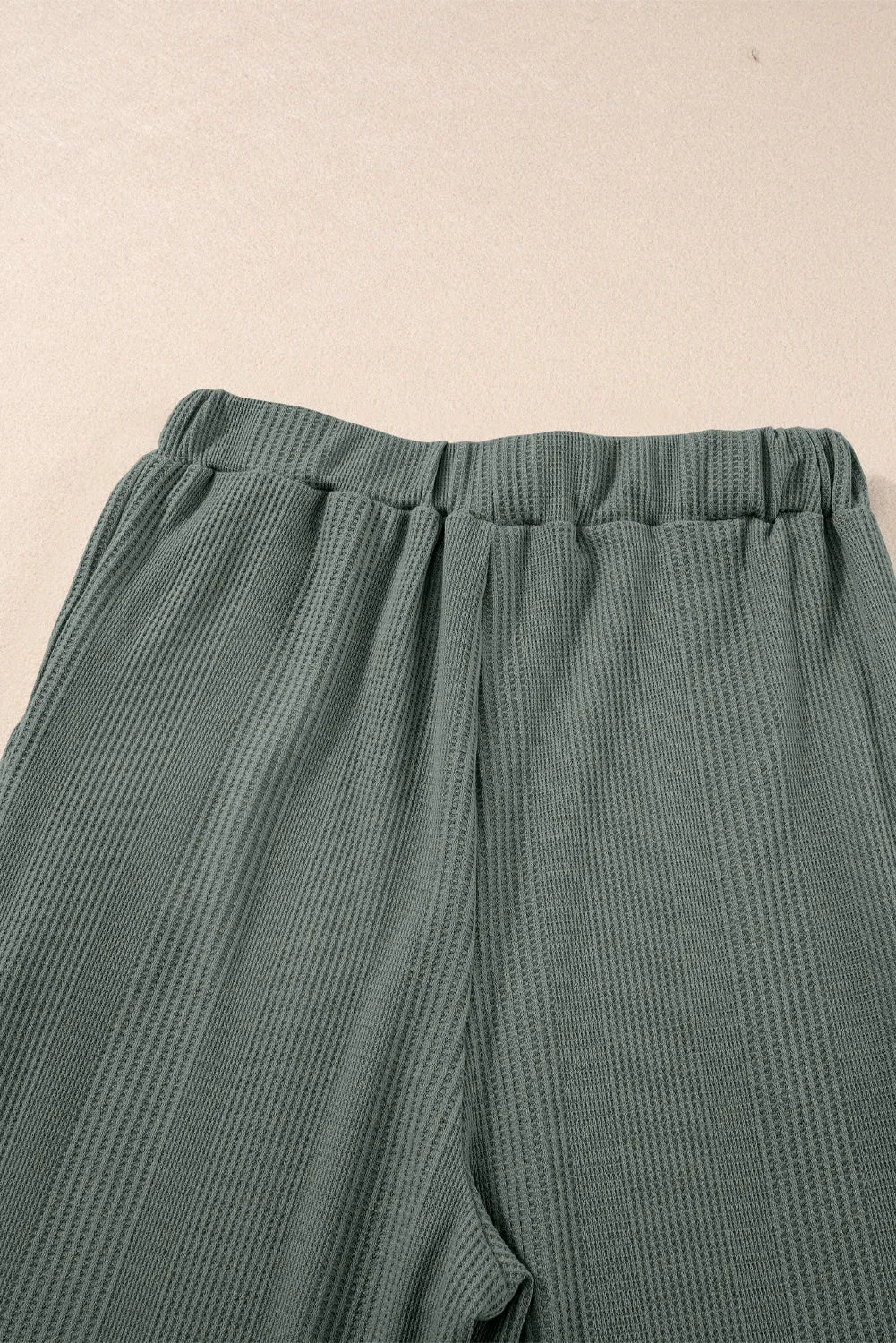 Duffel Green Solid Color Ribbed Ruffle Tank Top and Pants Set