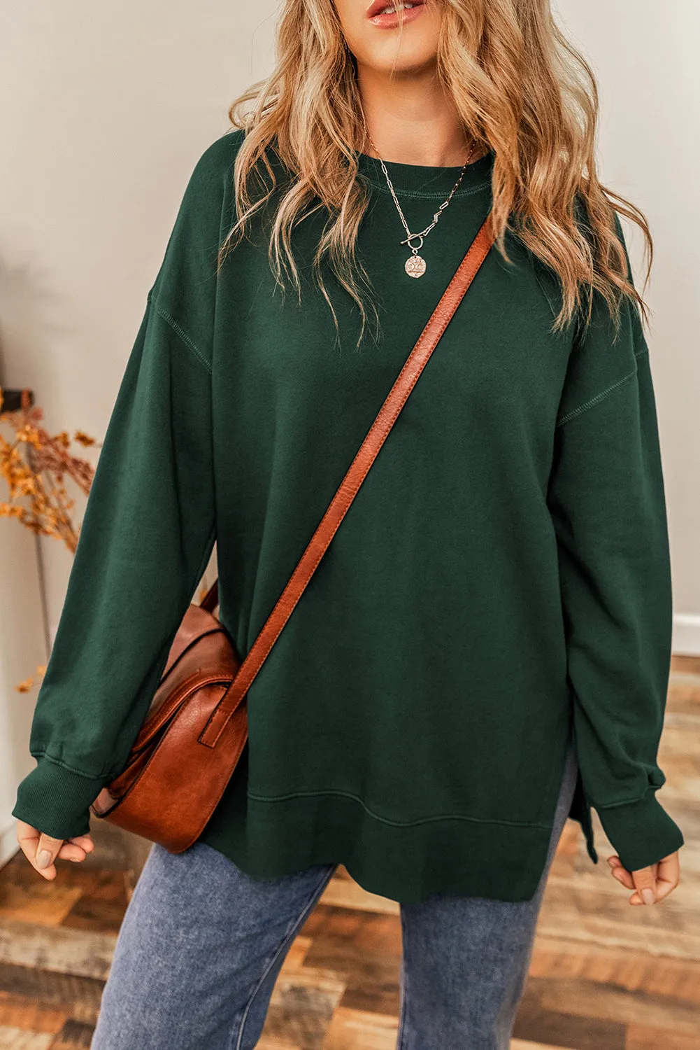 Duffel Lock Seam Detail Drop Shoulder Split Hem Sweatshirt