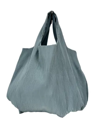 Dusty Blue Pleated Fabric Shopper Bag