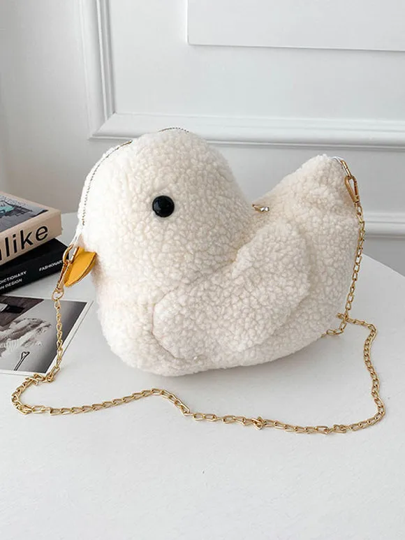 Ecru White Lolita Bag Short Plush Polyester Cross-body Bag Lolita Accessories