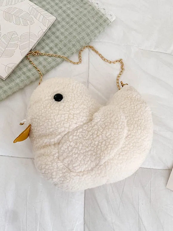 Ecru White Lolita Bag Short Plush Polyester Cross-body Bag Lolita Accessories