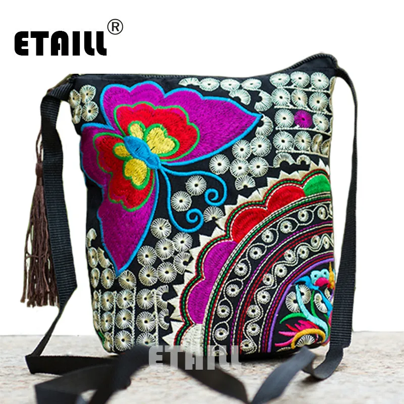 Ethnic Hmong Boho Indian Embroidered Small Shoulder Bag Handmade Fabric Embroidery Logo Luxury Brand Crossbody Bags for Women