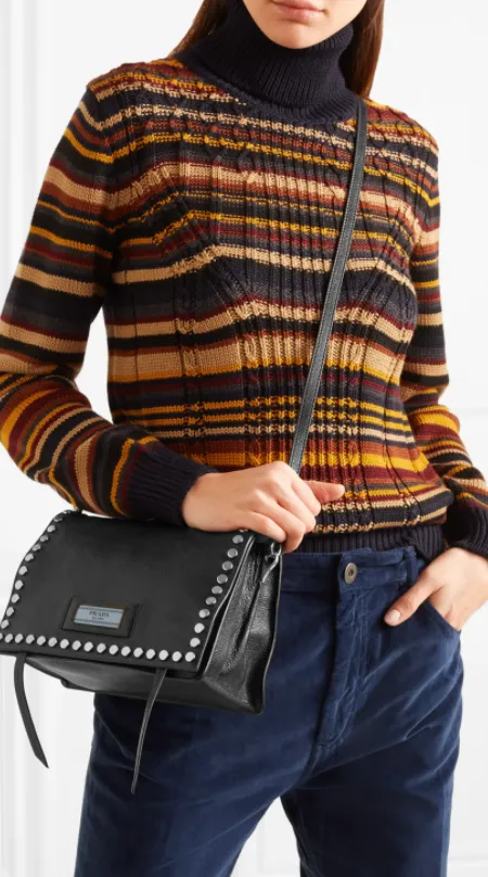 Etiquette Studded Textured-Leather Shoulder Bag