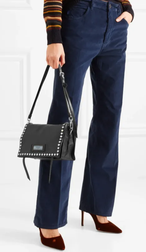 Etiquette Studded Textured-Leather Shoulder Bag