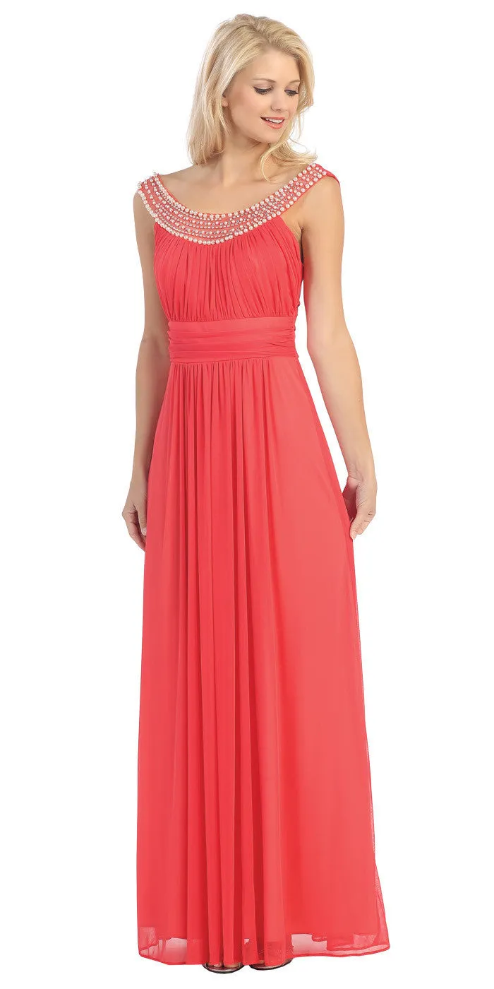 Eureka 2027 Studded Bateau Neckline Ruched Bodice Evening Dress