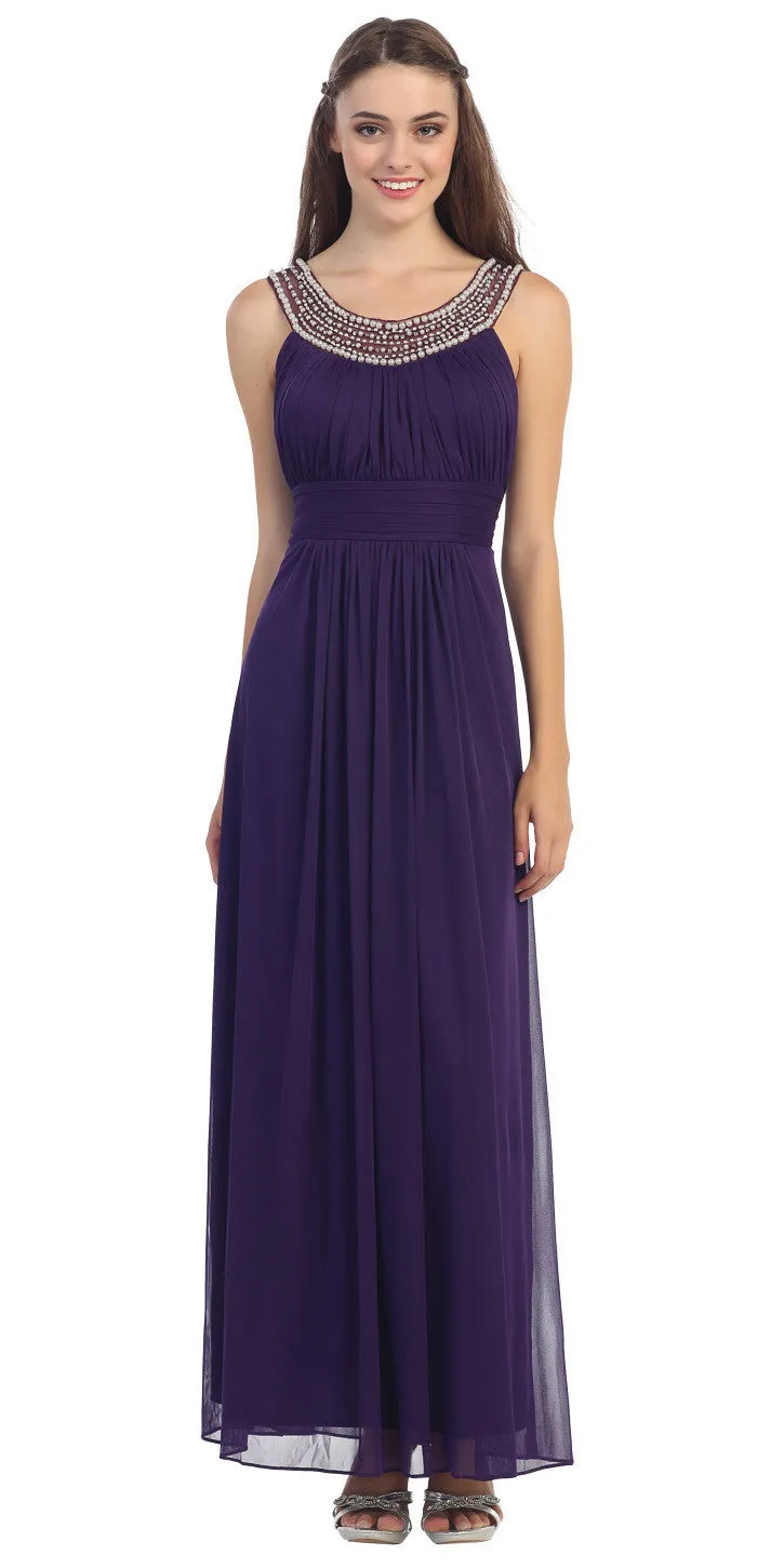 Eureka 2027 Studded Bateau Neckline Ruched Bodice Evening Dress