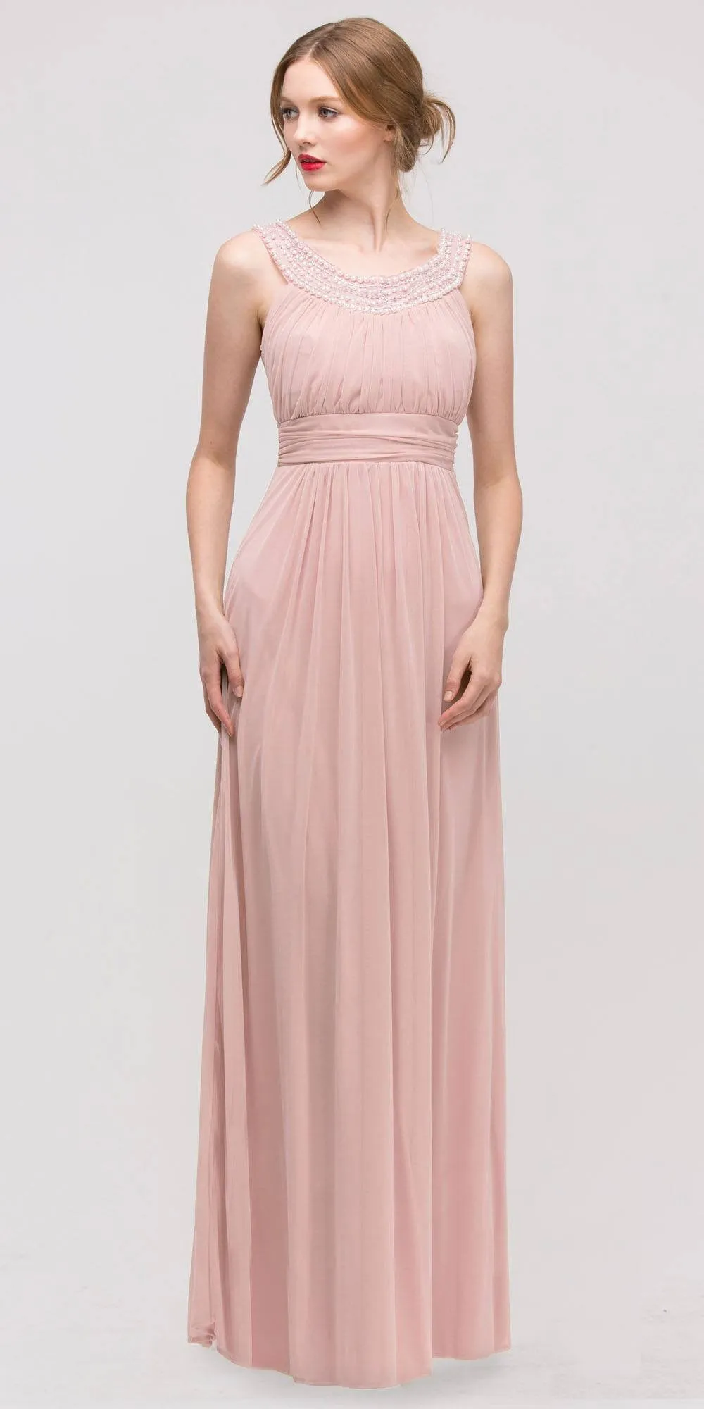 Eureka 2027 Studded Bateau Neckline Ruched Bodice Evening Dress